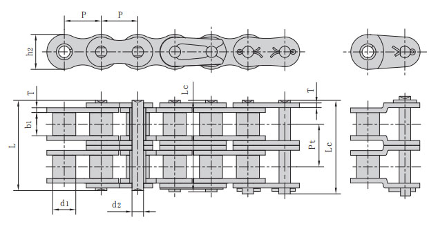 链号240-2规格48A-2双排滚子链条标准尺寸参数